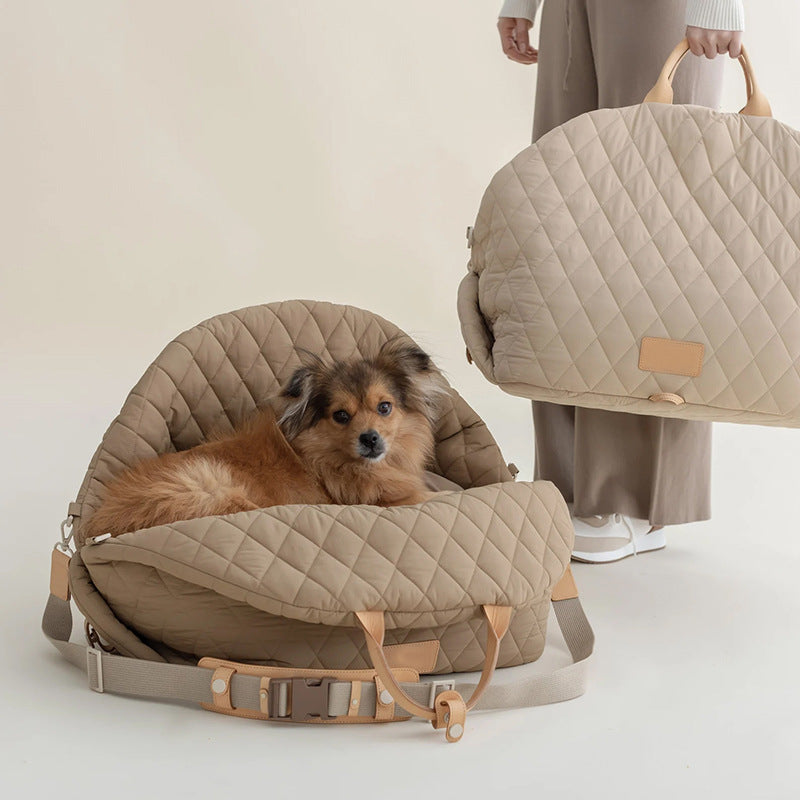 Luxury Quilted 2-in-1 Pet Travel Carrier & Car Booster Seat for Small Dogs(Blue-gray)