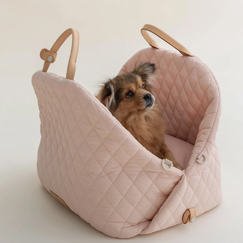 Luxury Quilted 2-in-1 Pet Travel Carrier & Car Booster Seat for Small Dogs(Blue-gray)