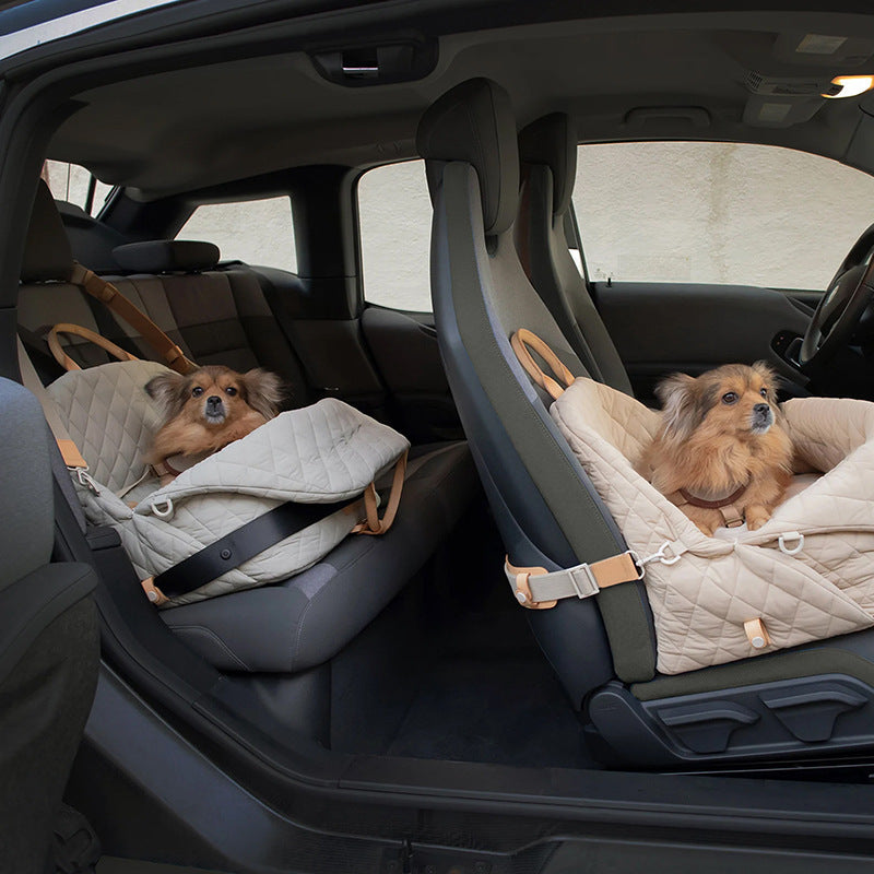 Luxury Quilted 2-in-1 Pet Travel Carrier & Car Booster Seat for Small Dogs(Blue-gray)