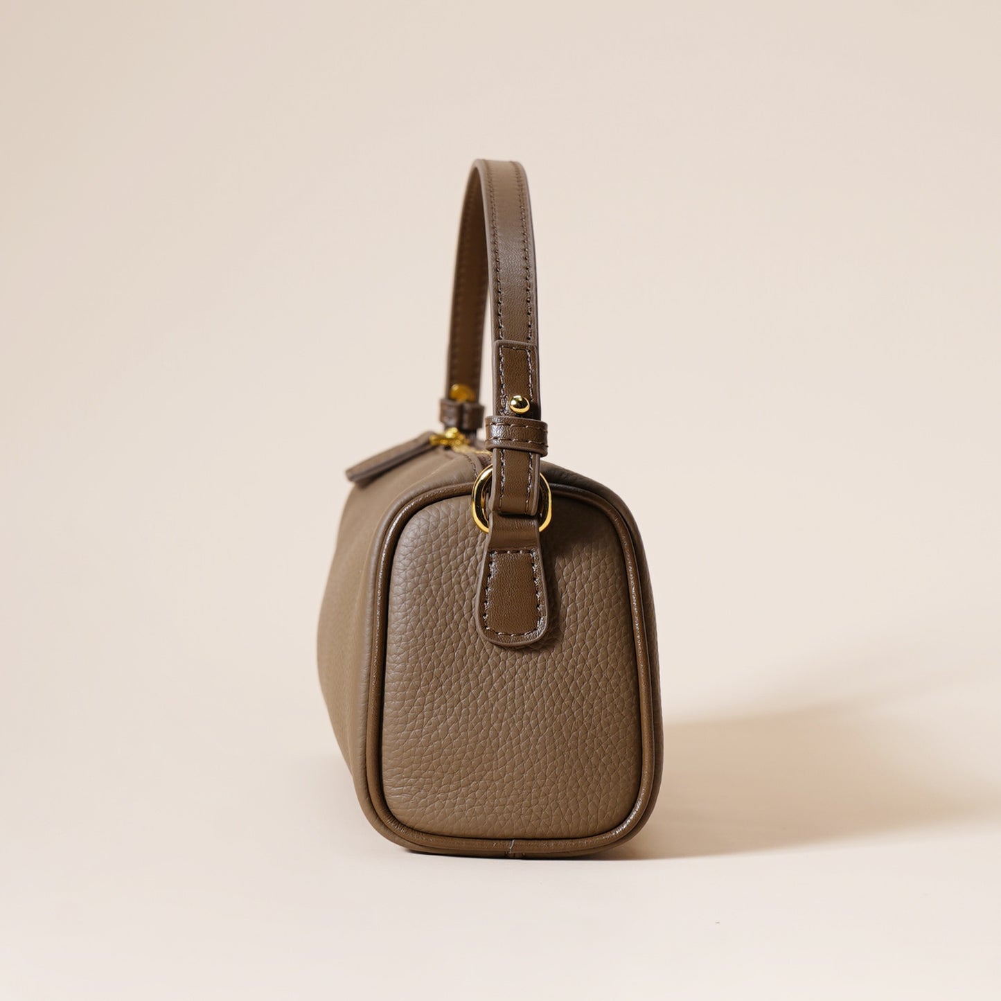 Genuine Leather Boston Bag - Mini Barrel Crossbody & Top Handle Purse(grey)