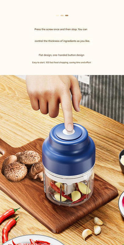 Powerful Mini Electric Food Chopper - USB Rechargeable Cordless Garlic & Meat Mincer(Blue 250ml + 4-blade knife)