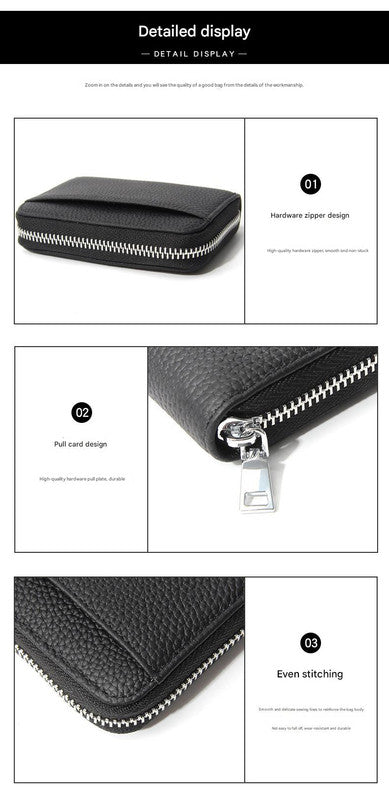 Genuine Leather RFID Blocking Accordion Card Holder & Coin Purse - Large Capacity Zip Wallet(purple)