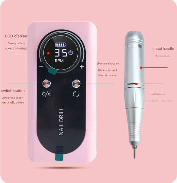 White Professional Rechargeable Nail Drill Machine - 45000RPM Portable E-File Kit for Acrylic, Gel, Polishing & Manicure