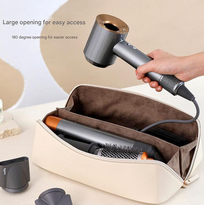 Pink Premium PU Leather Travel Case for Hair Styling Tools - Double Layer Waterproof Organizer Bag for Hair Dryer, Curler & Straightener