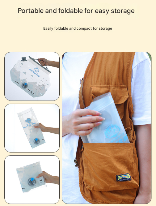 2 Pcs Grey 8L Foldable Water Bag - Large Capacity Portable Water Carrier with Spigot for Camping & Outdoors