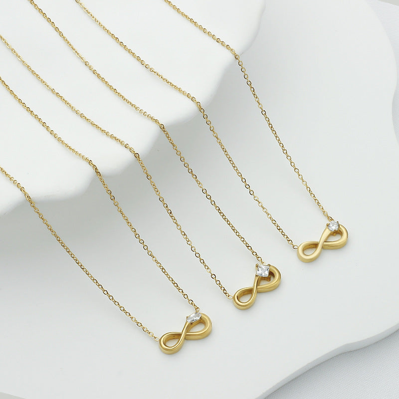 Style 3 Gold Infinity Necklace for Women - Dainty Titanium Steel Pendant with Sparkling Cubic Zirconia