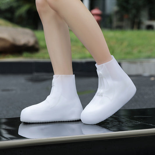 2 Pcs Size M White Reusable Waterproof Shoe Covers - Heavy Duty Non-Slip Rain Boot Protectors