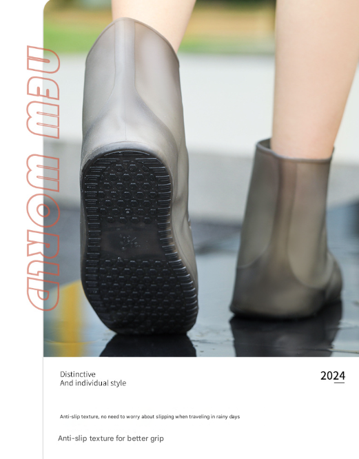 2 Pcs Size L White Reusable Waterproof Shoe Covers - Heavy Duty Non-Slip Rain Boot Protectors