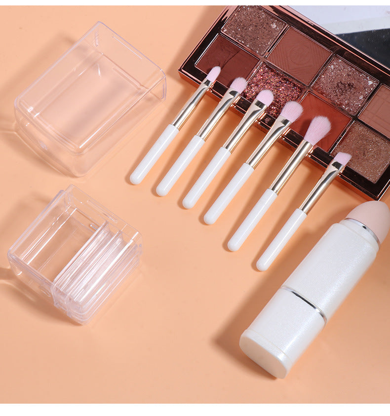 Lighgt Cyan Compact 8-in-1 Makeup Brush Set - Portable Travel Kit with Retractable Brushes and Case