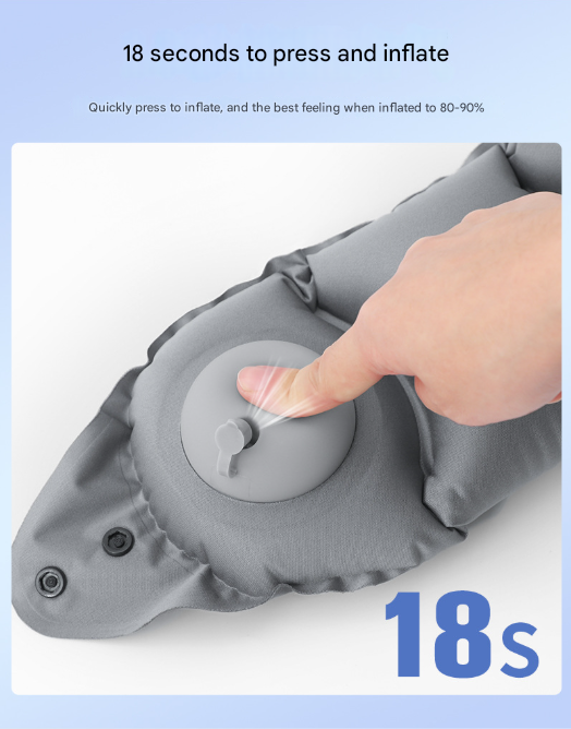 Blue Press-Pump Inflatable Travel Pillow - Ultra-Lightweight Ergonomic 360° Neck Support