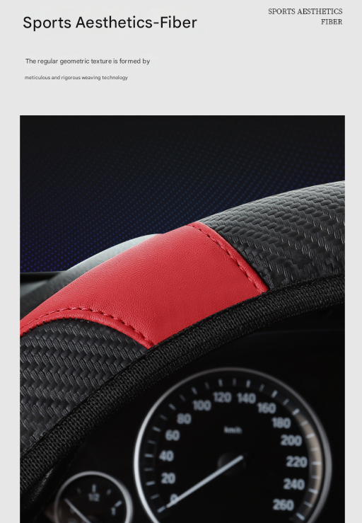 2-Pack (Type A + Type B) Beige And Black Sporty Carbon Fiber Leather Steering Wheel Cover - Universal 38cm Easy-Fit Elastic Grip
