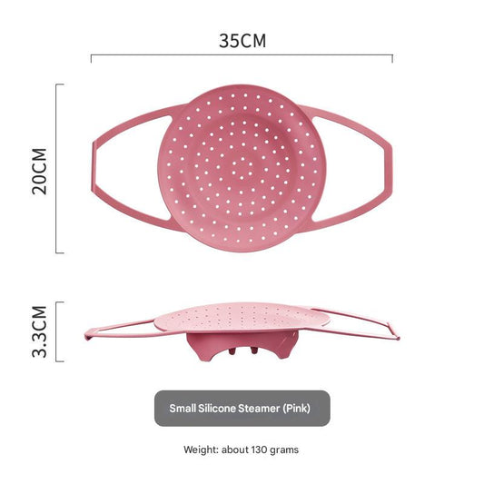 Small Pink Flexible Silicone Steamer Basket with Heat-Resistant Handles - Food-Grade Vegetable Steamer Insert for Pots & Pans