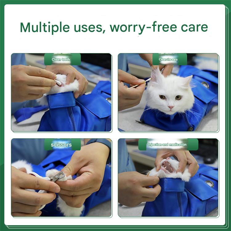Size S Blue Multi-Functional Cat Grooming Bag - Anti-Scratch Restraint Pouch for Nail Trimming and Vet Visits