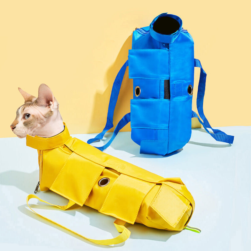 Size M Yellow Multi-Functional Cat Grooming Bag - Anti-Scratch Restraint Pouch for Nail Trimming and Vet Visits