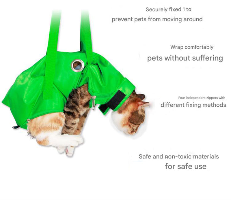 Size M Yellow Multi-Functional Cat Grooming Bag - Anti-Scratch Restraint Pouch for Nail Trimming and Vet Visits