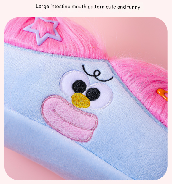 Light Green and Green Hair Cute Plush Monster Pencil Case - Fluffy Stationery Pouch with DIY Styleable Hair for Kids