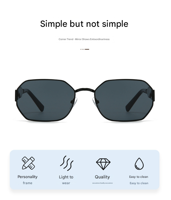 Gold Frame and Grey Lenses Modern Retro Geometric Sunglasses - Chic Metal Frame with UV400 Lenses and Black PU Leather Protective Case