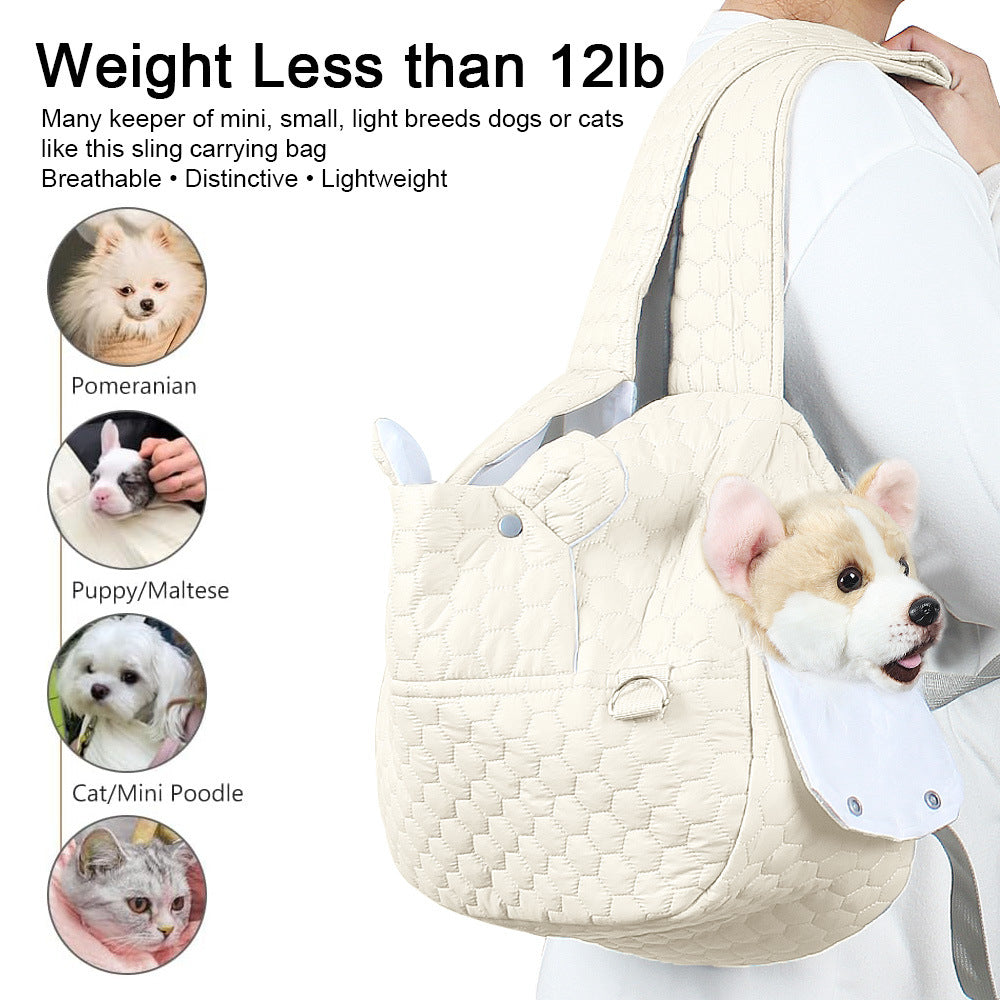 Grey Quilted Hands-Free Pet Carrier Sling - Comfortable Front Pack for Small Dogs & Cats