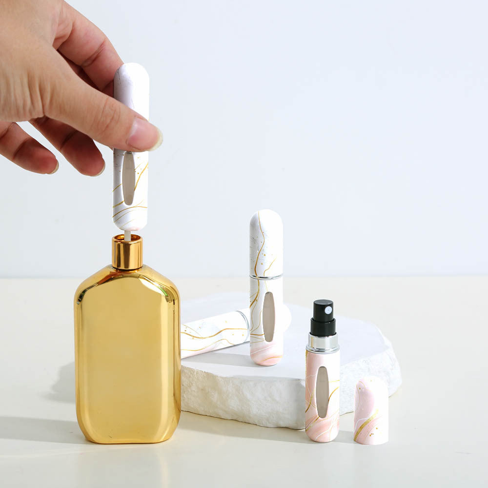 Champagne Chic Marble Travel Perfume Atomizer Set (3-Pack) - 5ml Leakproof Bottom-Fill Spray Bottles