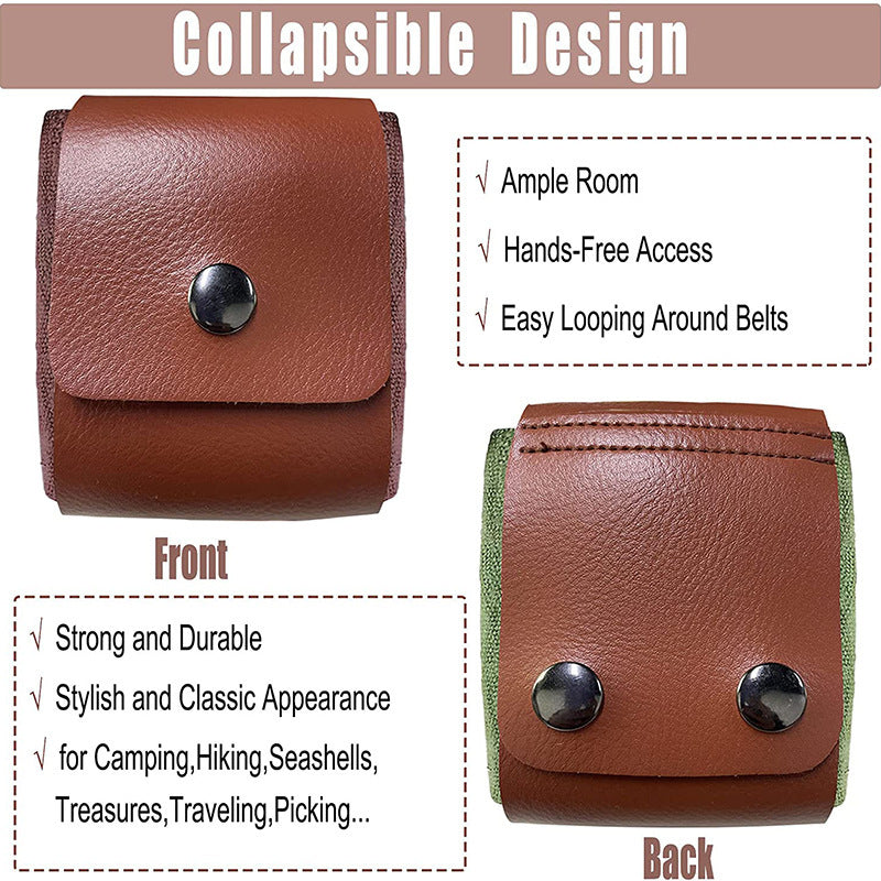 Khaki Collapsible Canvas Foraging Pouch - Hands-Free Belt Bag for Hiking & Camping Activities