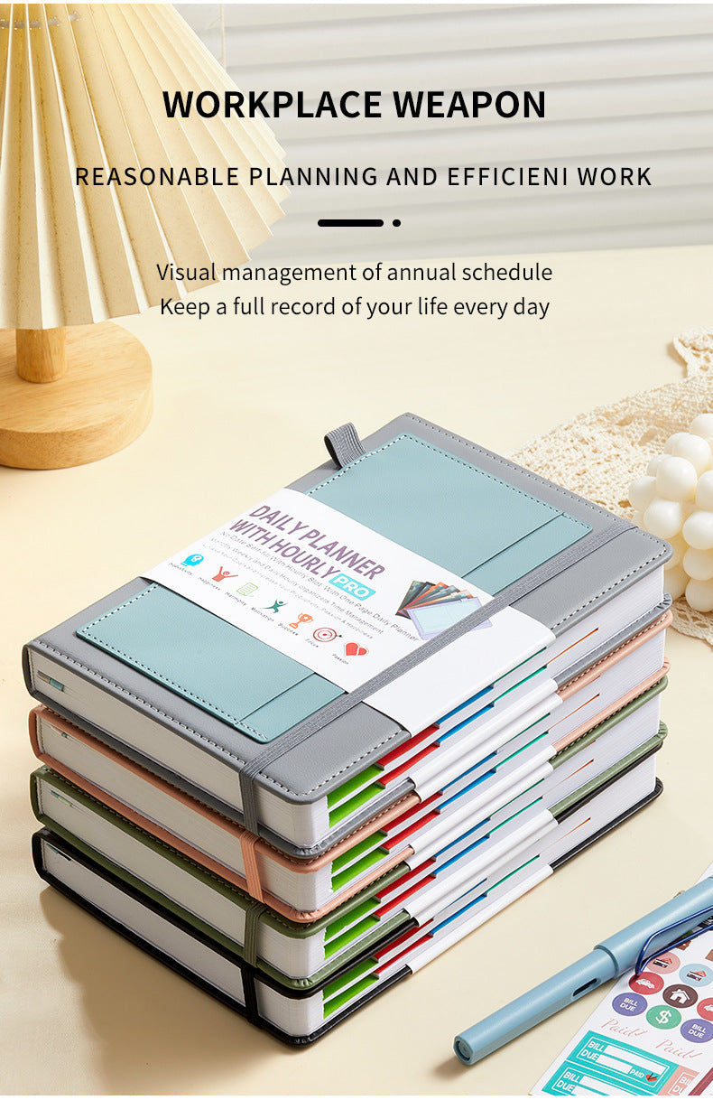 Purple A5 PU Leather Agenda for Productivity & Time Management-Undated Daily & Hourly Planner Pro