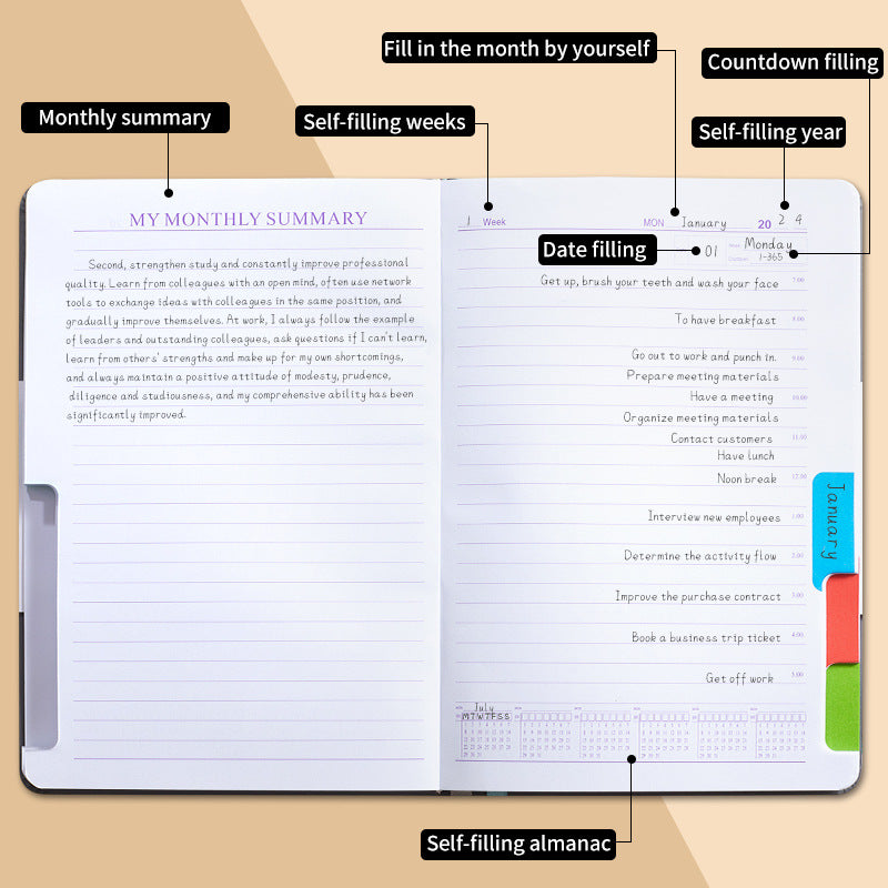 Green A5 PU Leather Agenda for Productivity & Time Management-Undated Daily & Hourly Planner Pro