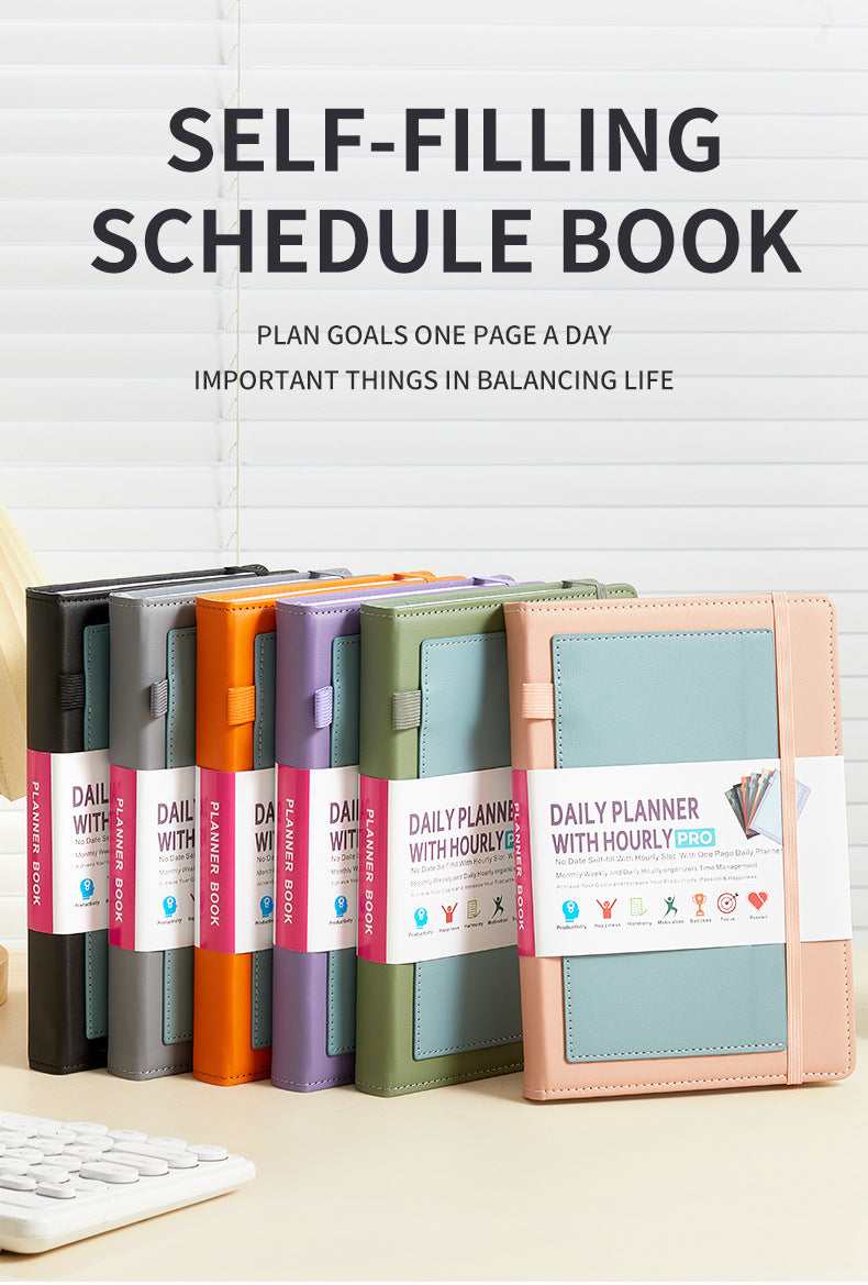 Orange A5 PU Leather Agenda for Productivity & Time Management-Undated Daily & Hourly Planner Pro