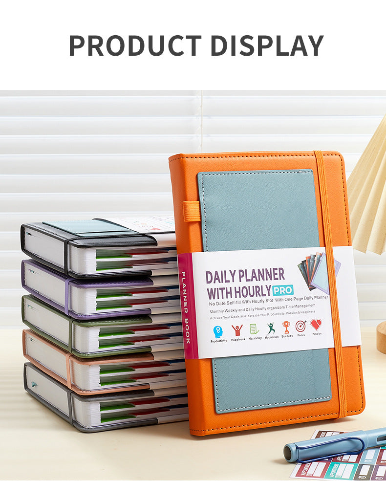 Pink A5 PU Leather Agenda for Productivity & Time Management-Undated Daily & Hourly Planner Pro
