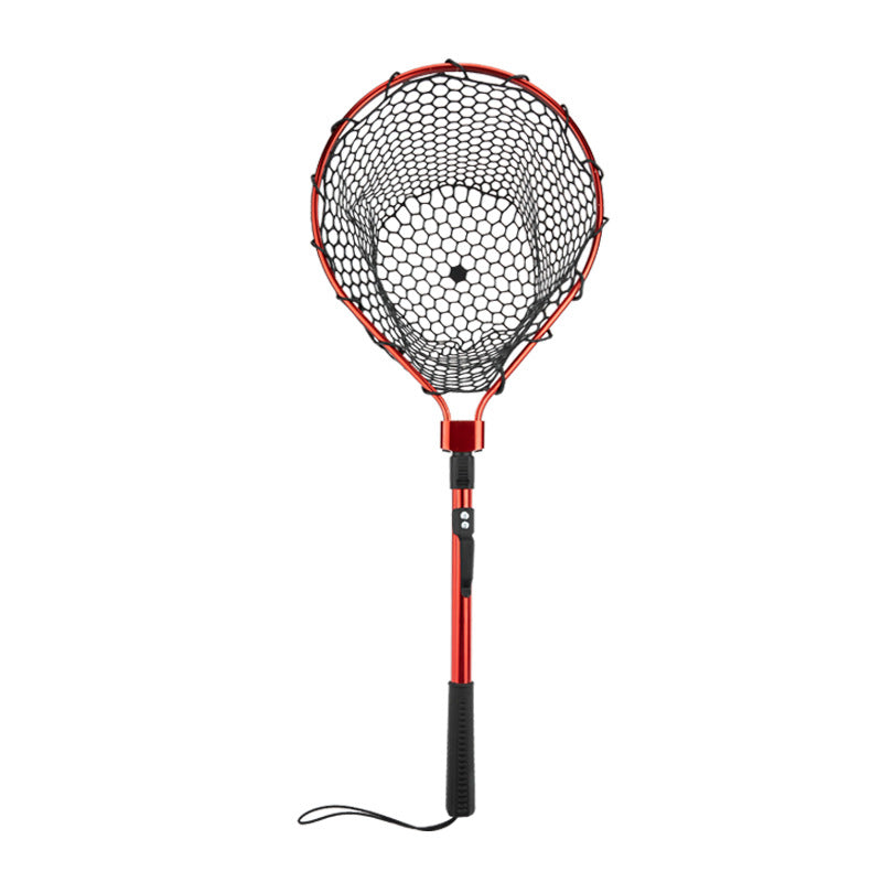 Black High Strength Large Landing Net - Fishing Net with Foldable Handle and Soft Rubber Netting, Dip Net for Fishing, Ideal for Boat, Pier, River Angling