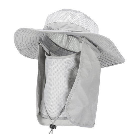 Light Grey Outdoor Summer Sun Protection Hat with UV Protection Breathable Wide Brim Fisherman Cap for Hiking Cycling Fishing
