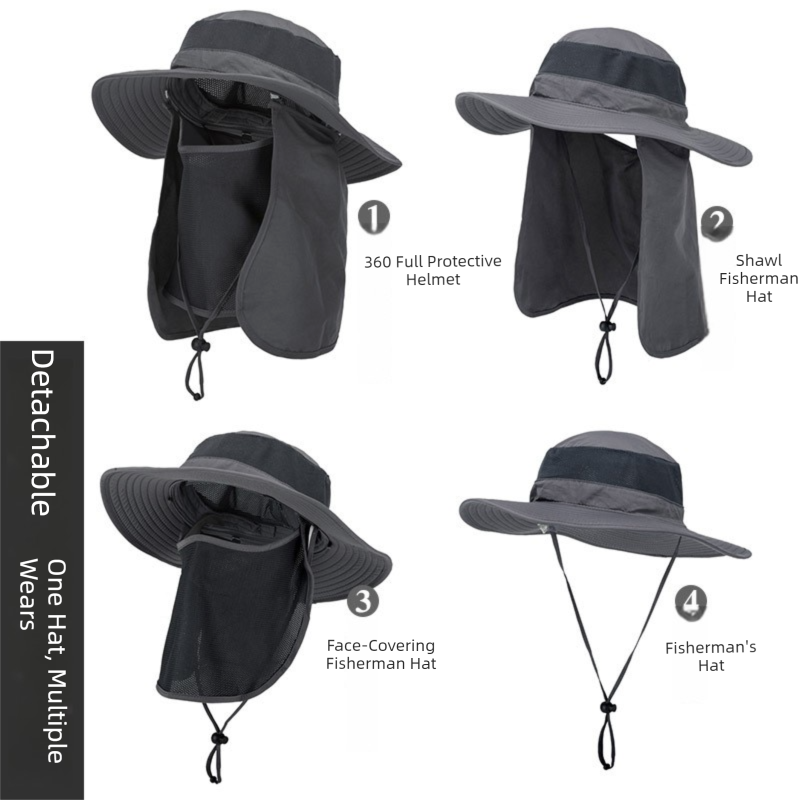 Light Grey Outdoor Summer Sun Protection Hat with UV Protection Breathable Wide Brim Fisherman Cap for Hiking Cycling Fishing