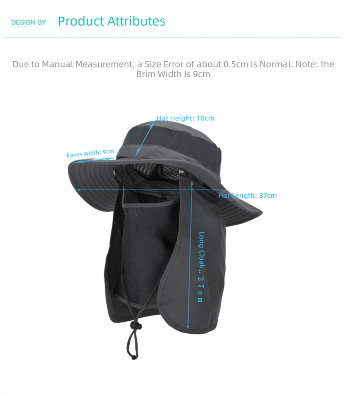Black Outdoor Summer Sun Protection Hat with UV Protection Breathable Wide Brim Fisherman Cap for Hiking Cycling Fishing
