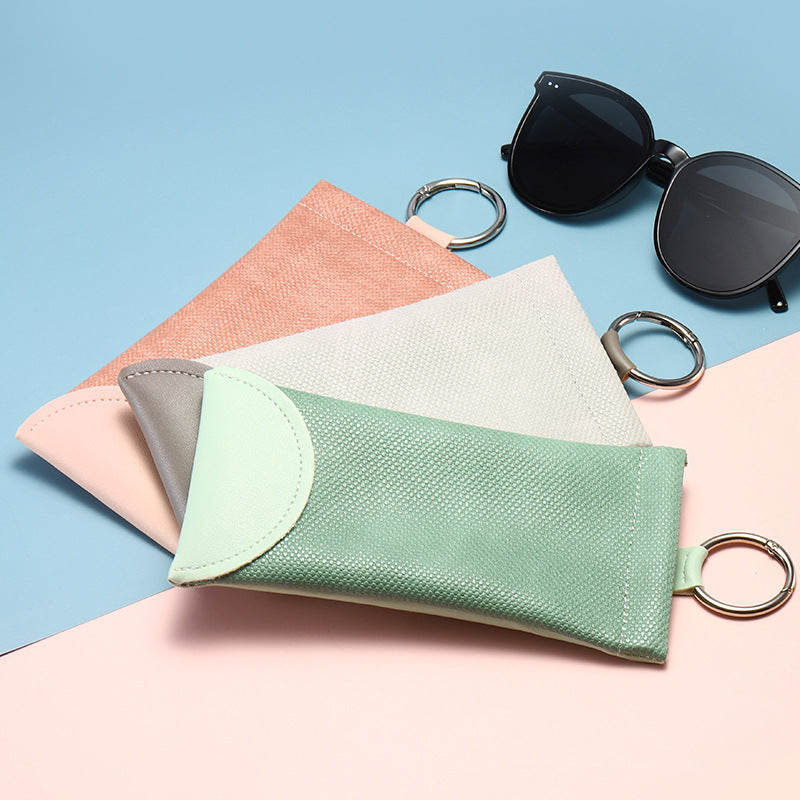2 Pcs Pink Portable Eyeglasses Pouch with Keychain Snake Skin Pattern Soft Sunglasses Bag Fashion Myopia Glasses Case