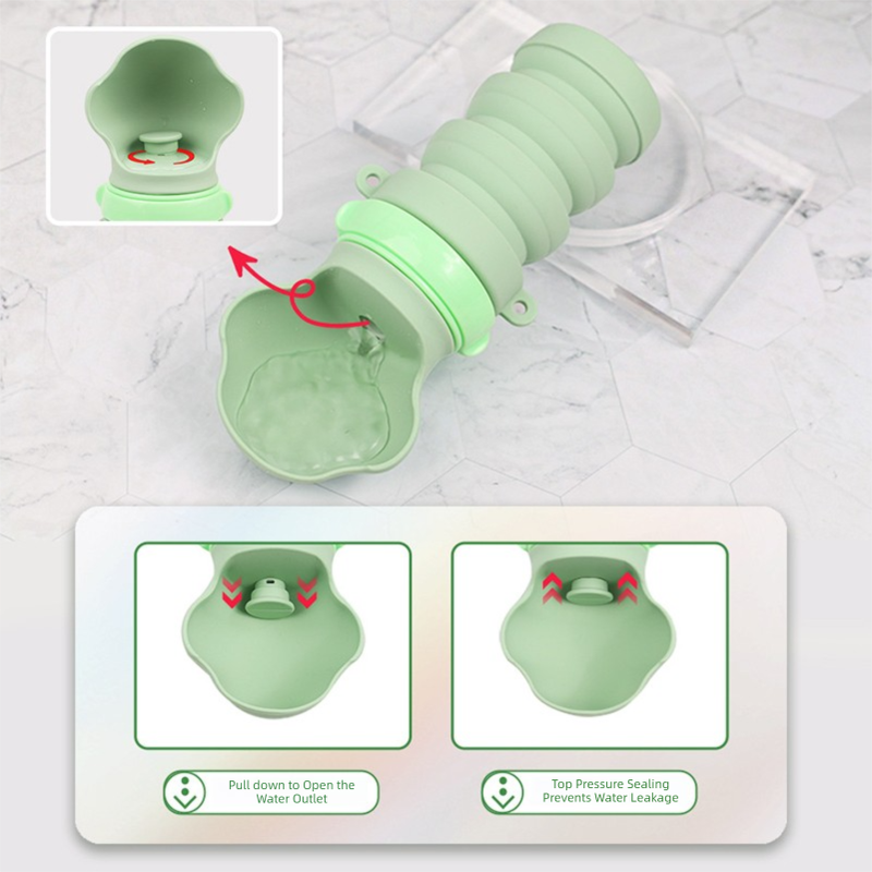 Green Portable Collapsible Pet Water Bottle for Dogs Outdoor Travel Drinking Dispenser Silicone Pet Water Cup
