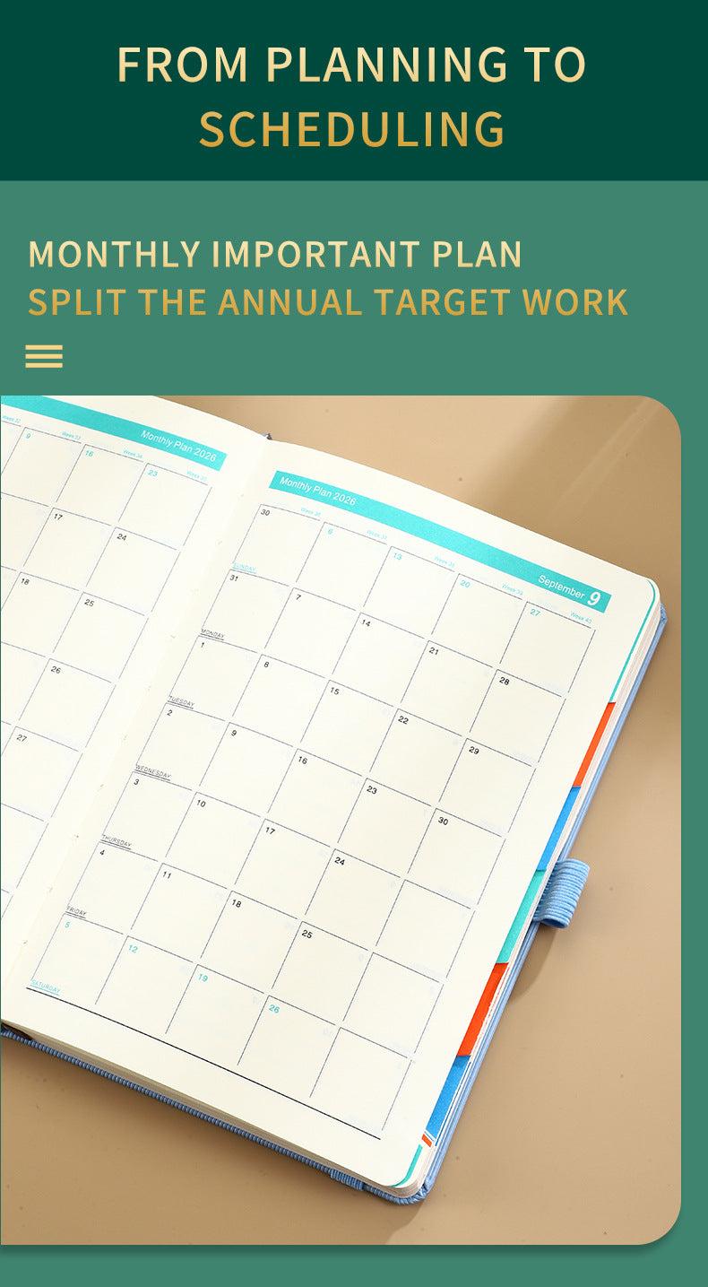 Red 2026 A5 English Daily Planner Notebook 365-Day Schedule Book for Monthly & Annual Planning