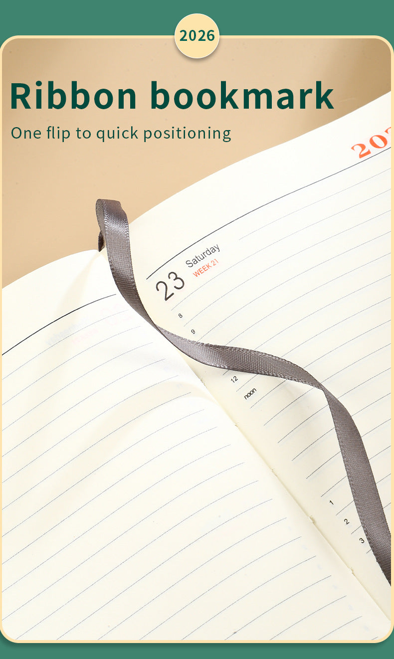 Red 2026 A5 English Daily Planner Notebook 365-Day Schedule Book for Monthly & Annual Planning