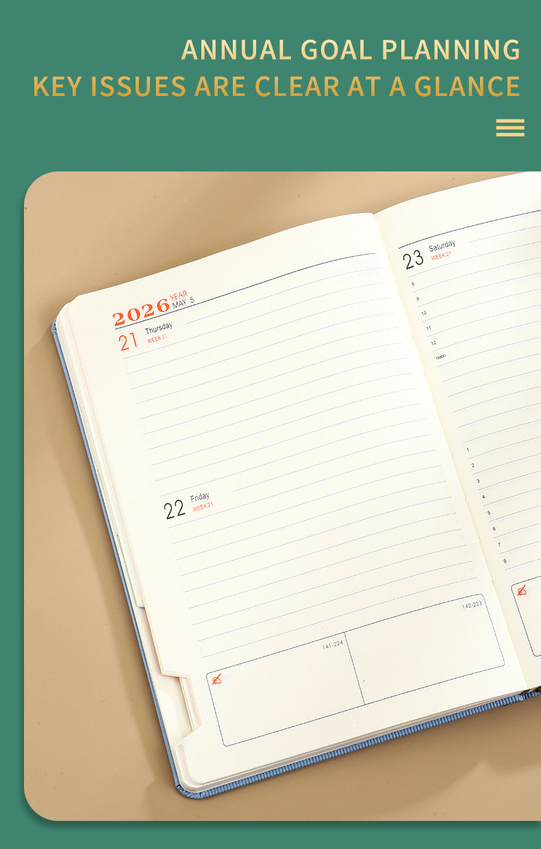 Green 2026 A5 English Daily Planner Notebook 365-Day Schedule Book for Monthly & Annual Planning
