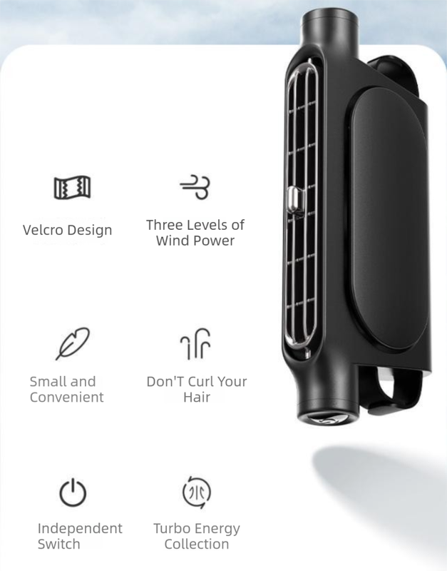 Black Car Seat Back Headrest Fan USB Powered Turbine Cooling Fan with 3 Adjustable Speeds
