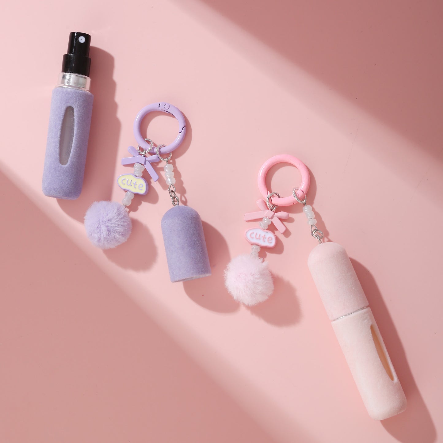 3 Pack Plush Perfume Atomiser Keychain - 5ml Portable Refillable Spray Bottle with Pom Pom Bag Charm Random color