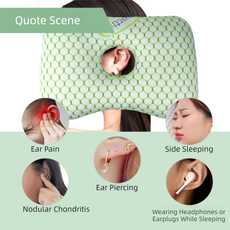 White and Pink Ergonomic Ear Pillow with Hole for Side Sleepers - Pressure Relief Cushion for Ear Pain, Piercings & CNH - Washable Cover