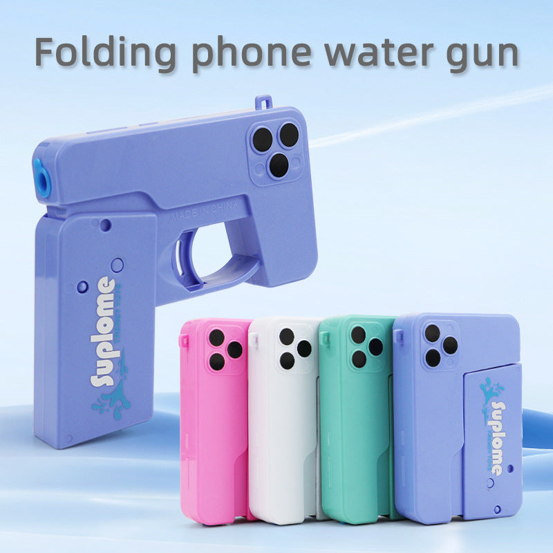 2 Pcs Blue Mini Foldable Phone Water Gun - Portable Dual-Nozzle Spray Toy for Summer Fun and Stress Relief