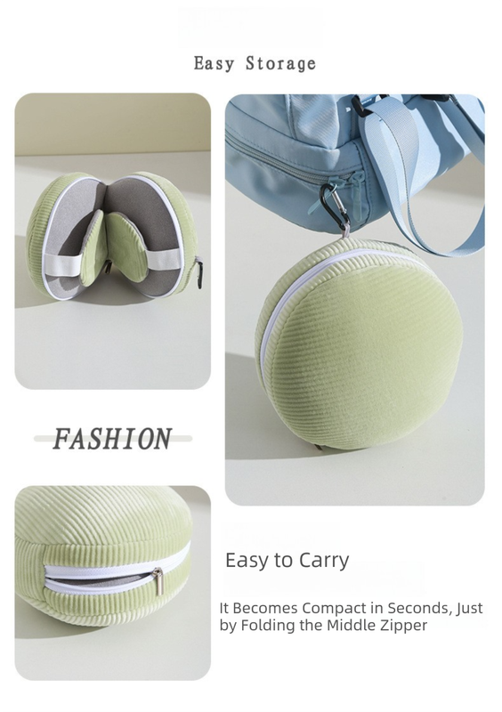 Green and Grey 3-in-1 Foldable Sleep Eye Mask with Neck Pillow - Compact Travel Pillow for Airplane, Office Naps and Restful Sleep