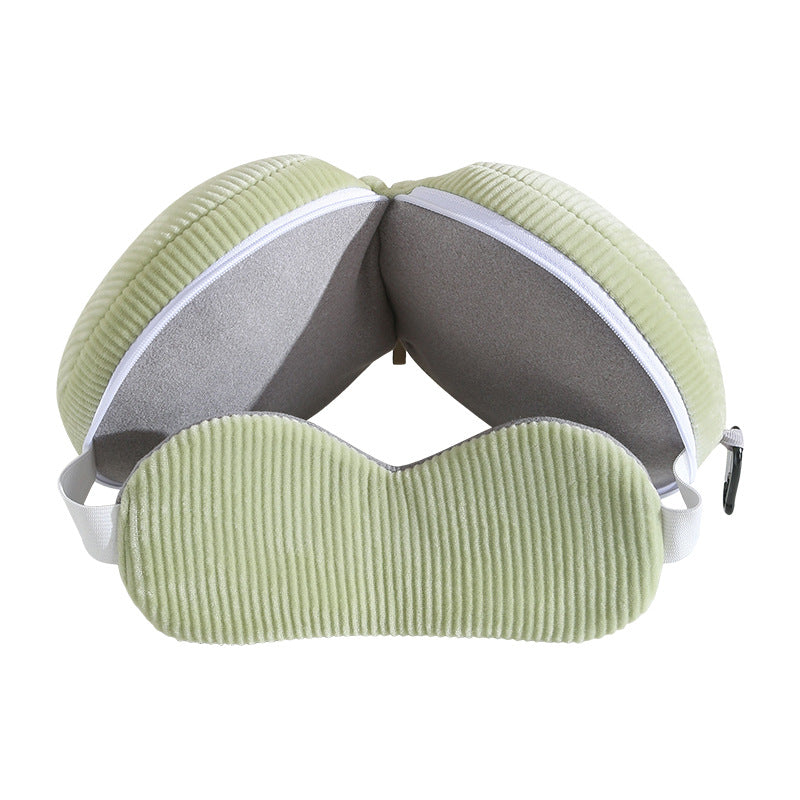 Beige and Grey 3-in-1 Foldable Sleep Eye Mask with Neck Pillow - Compact Travel Pillow for Airplane, Office Naps and Restful Sleep