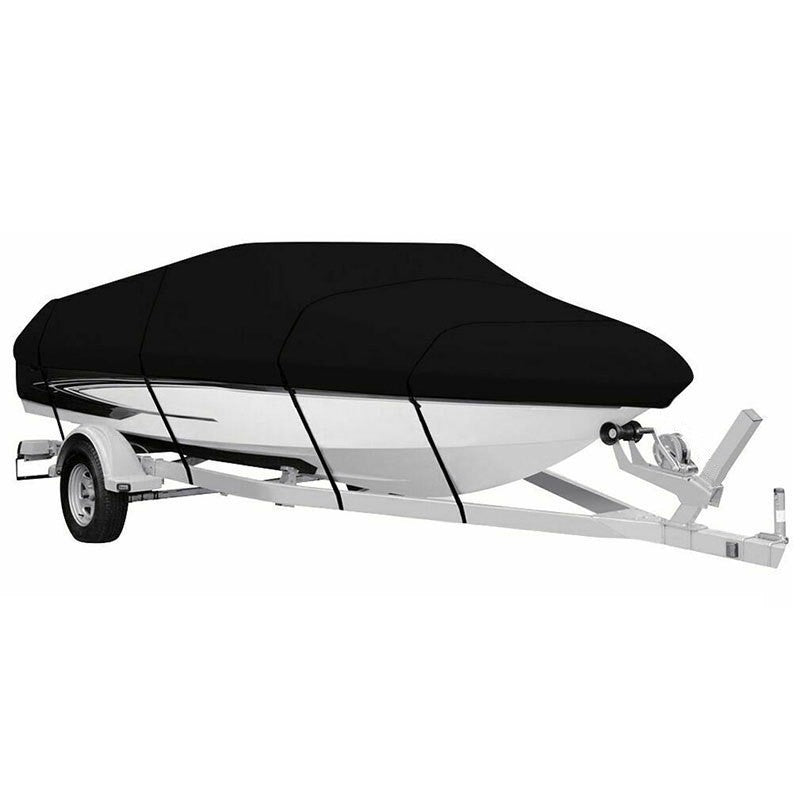 Black Heavy Duty Waterproof Tarp Covers with Storage Bag, Fits V-Hull, Fish&Ski, Pro-Style, Fishing, Runabout, Bass Boats, 16-18FT(570cm*300cm)