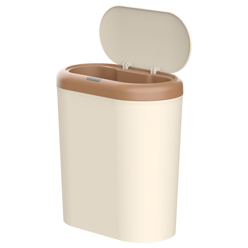 Beige Smart Sensor Trash Can – 15L Capacity, Compact Design for Home Use with Automatic Induction Opening(Three sensor modes)