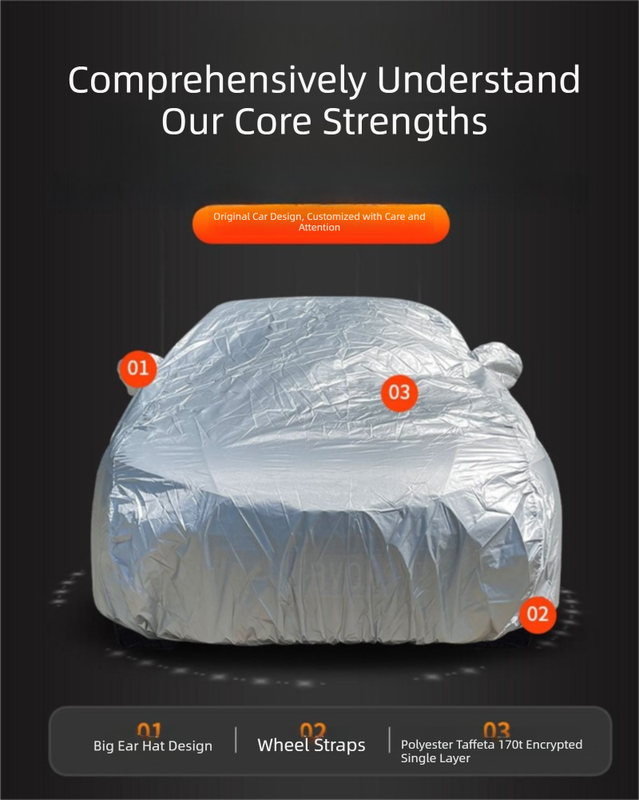 Silver 3XL+ Universal Car Cover – 170T Taffeta Fabric, All-Weather Protection for Cars(5000×2000×1500MM)