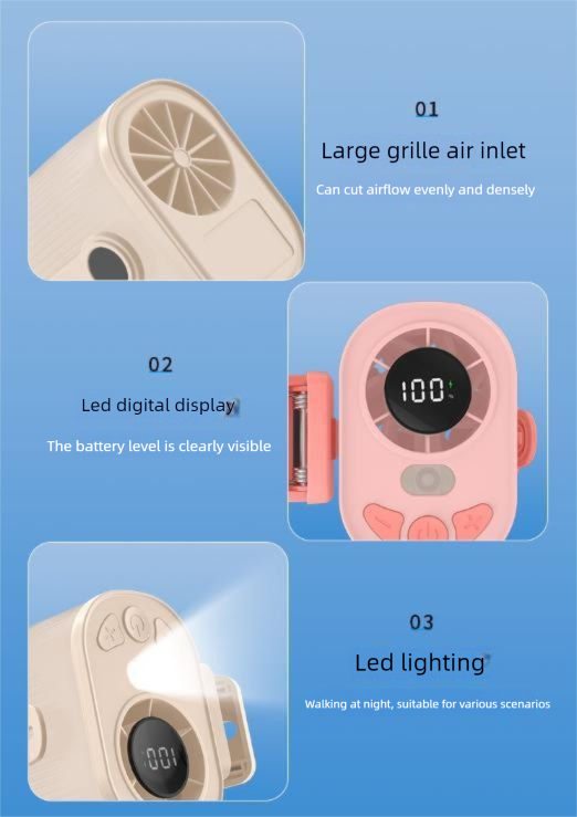 Blue High-Speed Mini Clip Fan with 360° Rotation – Portable, Rechargeable & Multi-Functional Cooling Solution