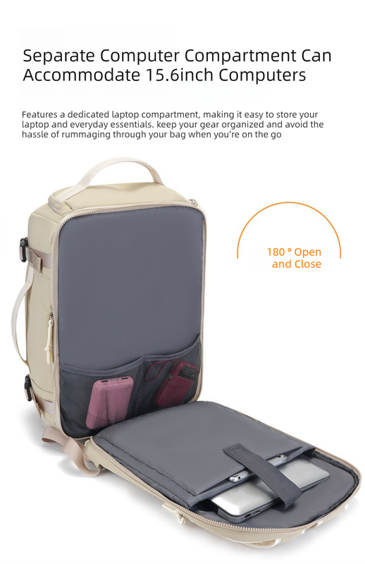 Beige Stylish & Spacious Backpack – Lightweight, Expandable Travel & Daily Use Rucksack (31×20×43cm)