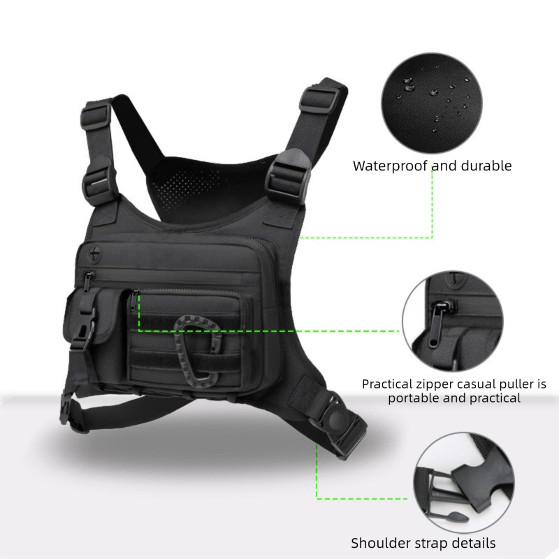 Black Outdoor Tactical Chest Pack – Lightweight Running & Hiking Vest for Men (27×17×5cm)