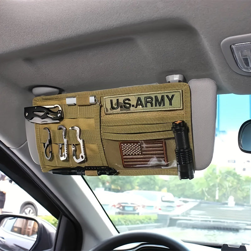 2 Pcs Khaki Car Sun Visor Organizer – Multi-Purpose Tactical Storage Bag for Tools, Cards & Gear